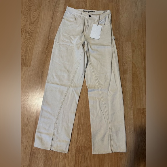 KARTIK RESEARCH Faux Pearl Embellished Ecru Jeans Indian Size 32 $680 NWT - Picture 6 of 9